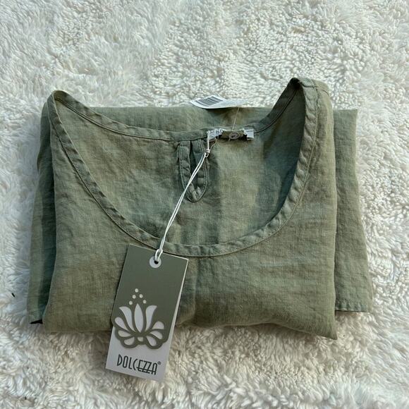 Dolcezza Tops - Dolcezza Sleeveless 100% Linen Shirt Womens 2XL Sage Beachy Artsy Lagenlook